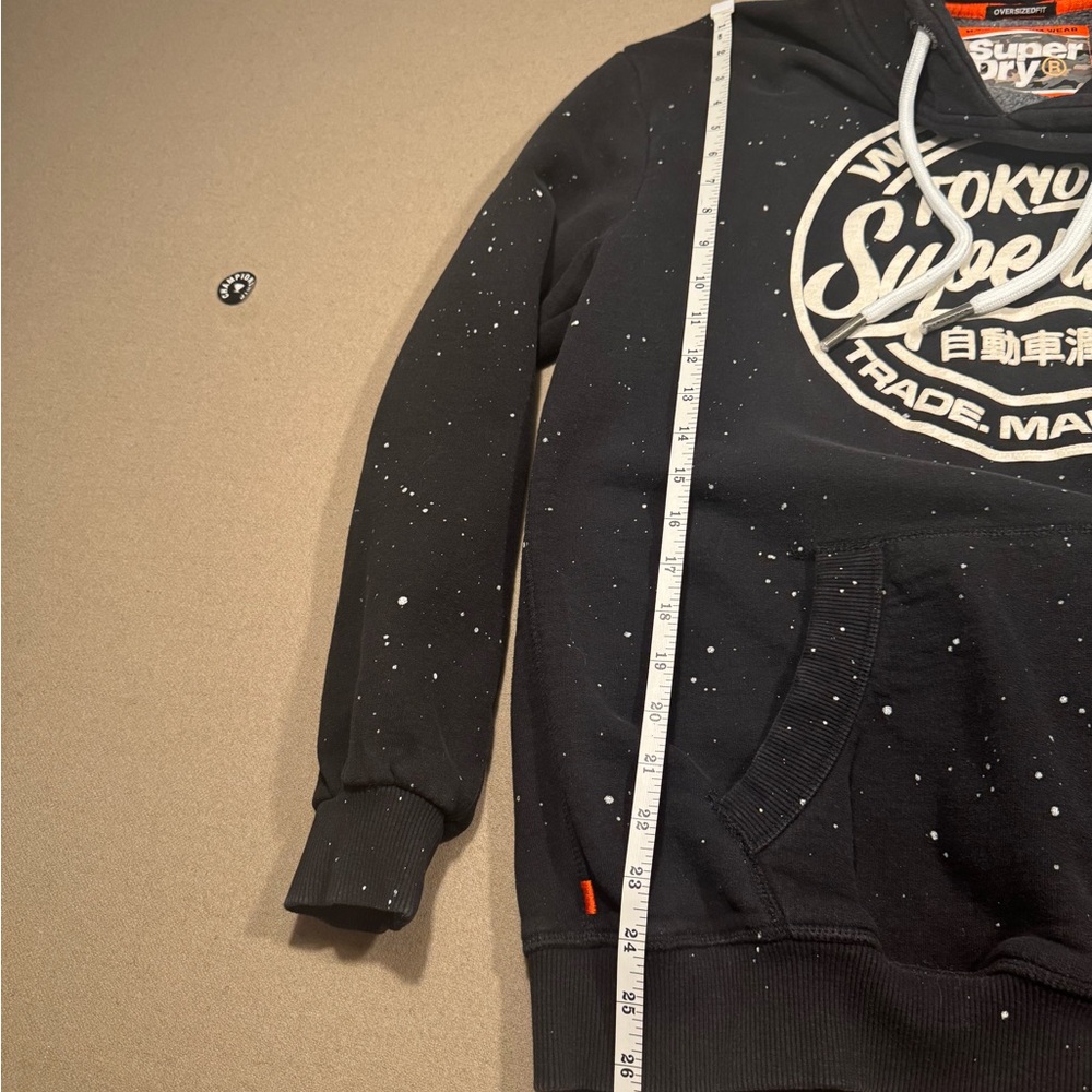 Superdry Black Pullover Hoodie with White Logo and Paint-Splatter - Picture 7 of 9